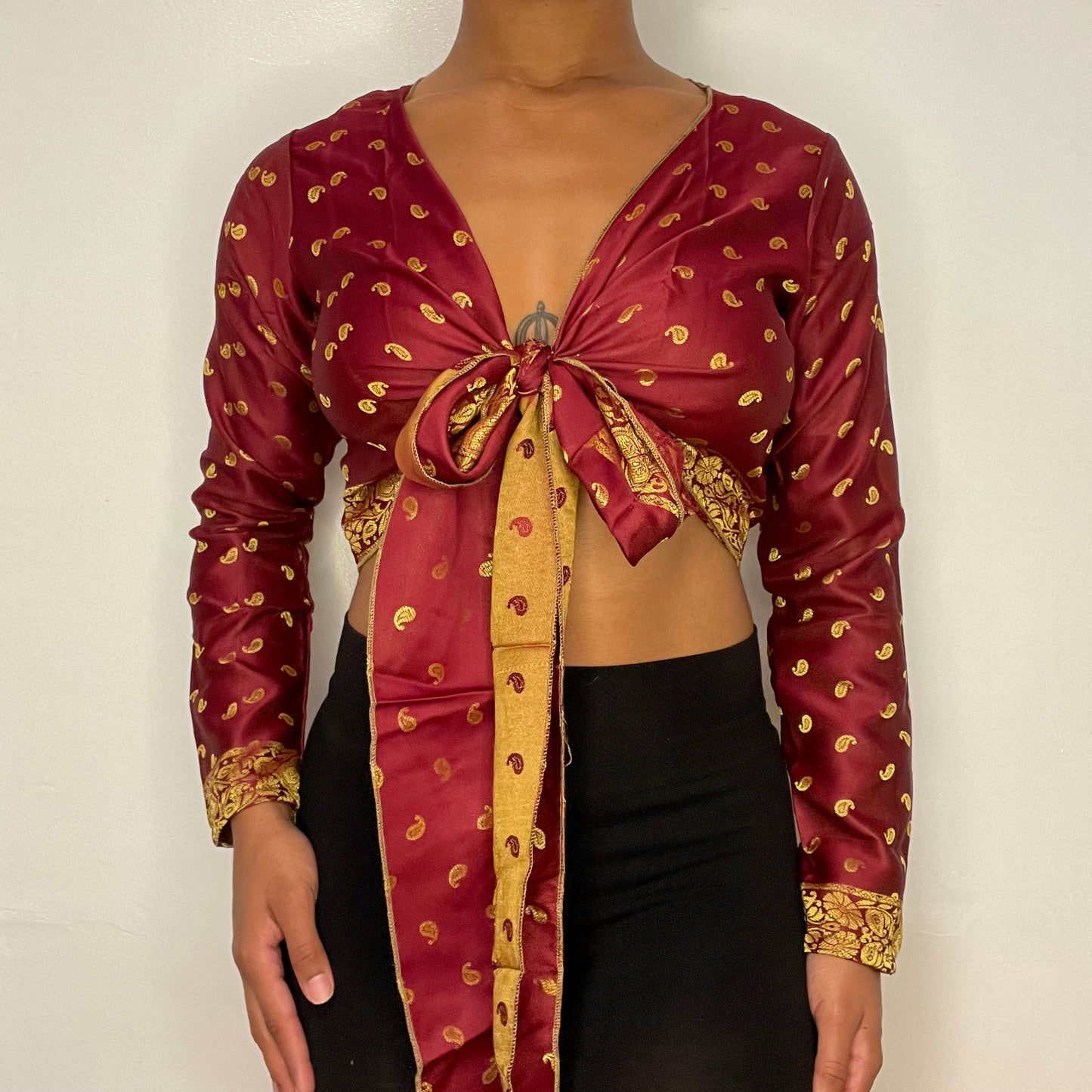 Vansha Red Brocade Silk Wrap Top