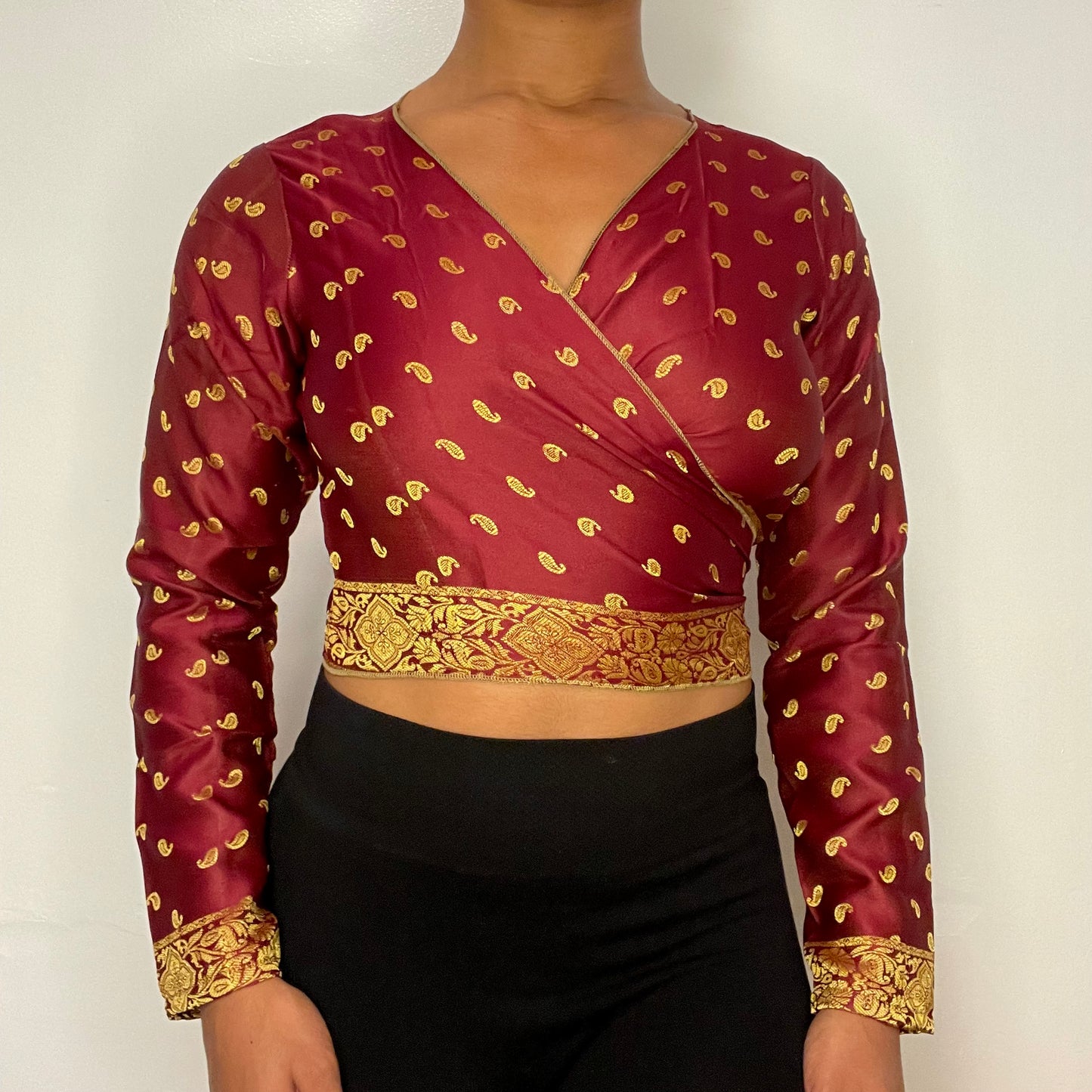 Vansha Red Brocade Silk Wrap Top