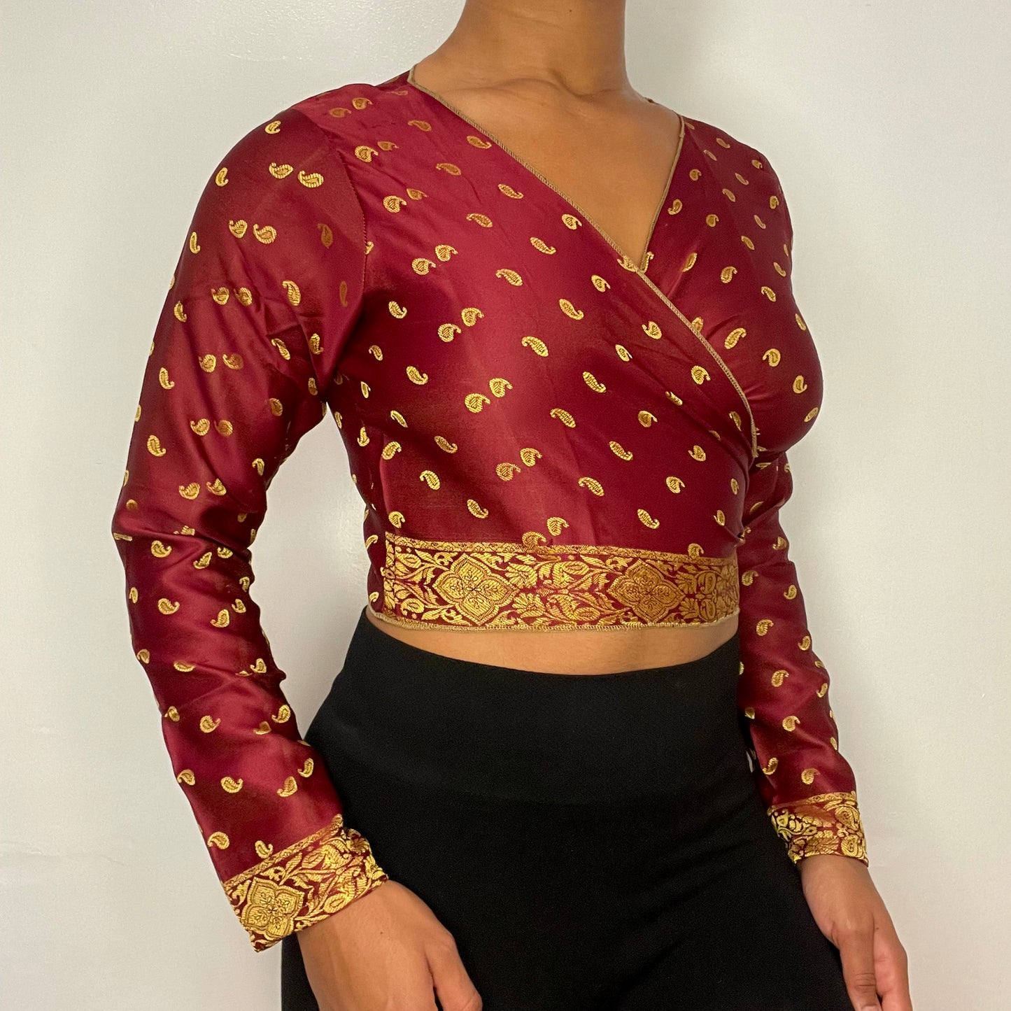 Vansha Red Brocade Silk Wrap Top