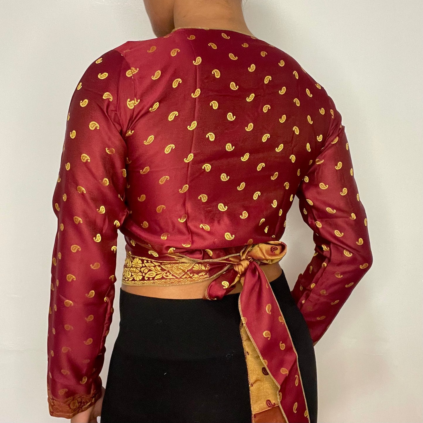 Vansha Red Brocade Silk Wrap Top