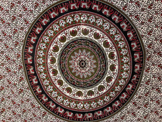 Elephant Mandala Tapestry Red and Green Small
