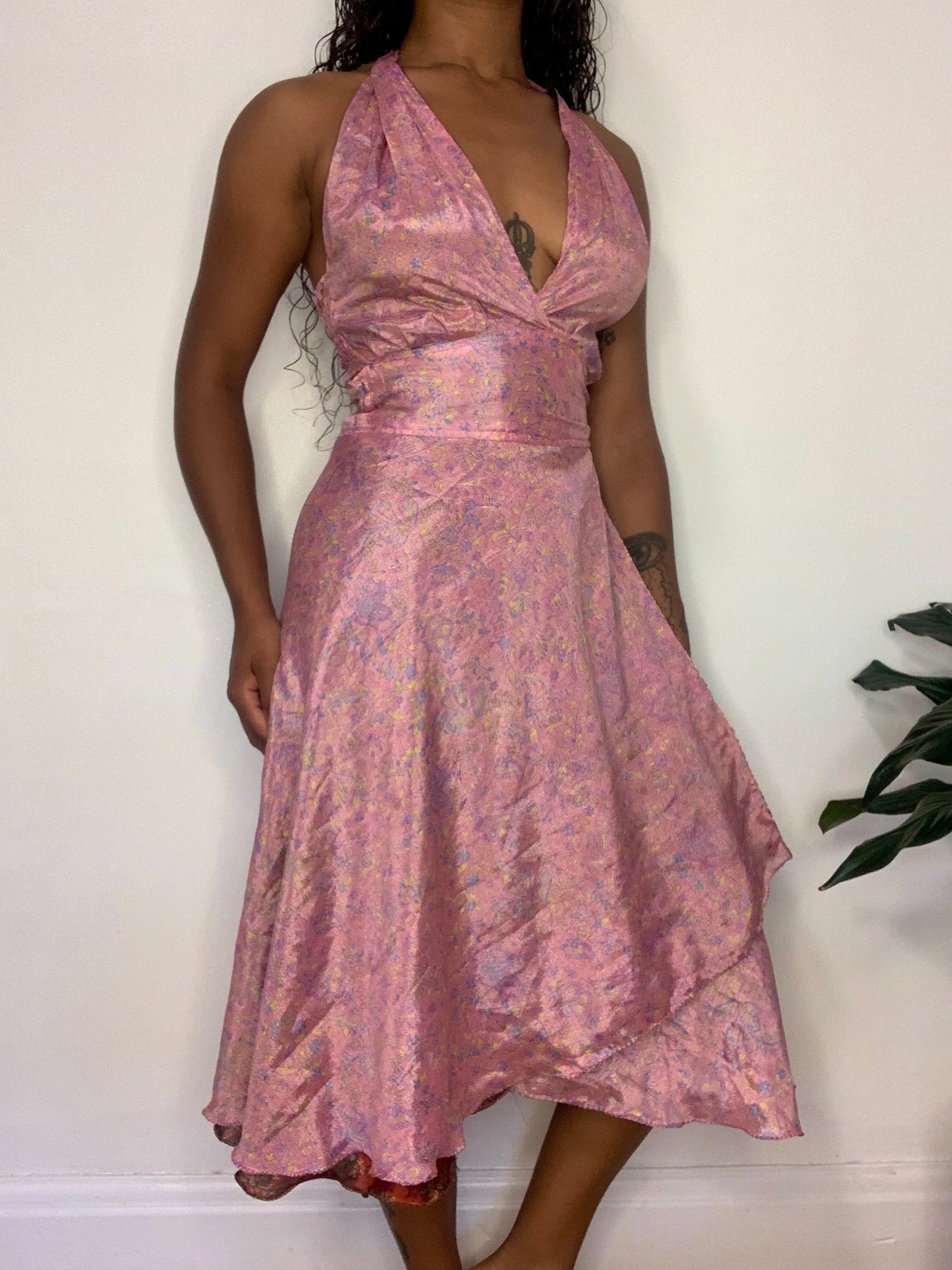 Pink silk hot sale wrap dress