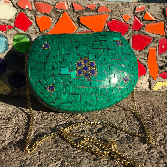 Handmade Royal Green Mosaic Hardshell Purse