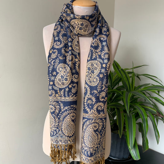 Dark Blue and Beige Reversible Scarf