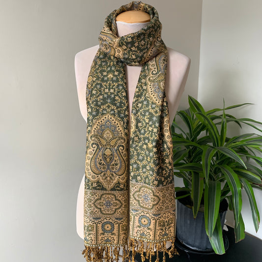 Green and Beige Reversible Scarf