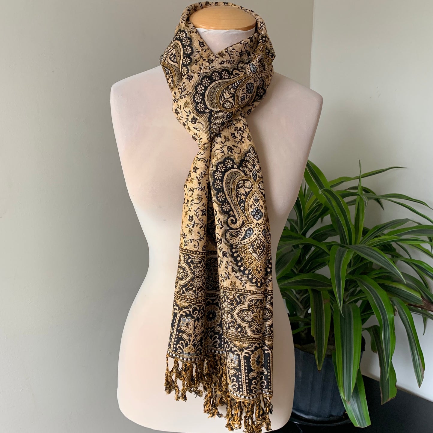 Black and Beige Reversible Scarf