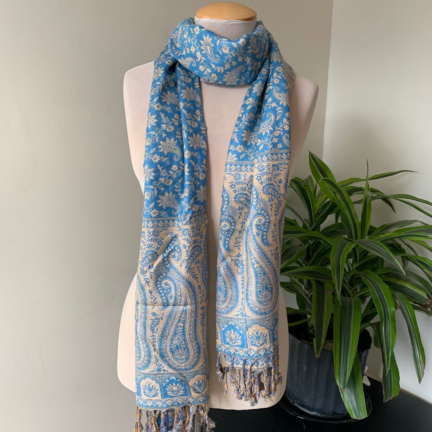 Sky Blue and Beige Reversible Scarf