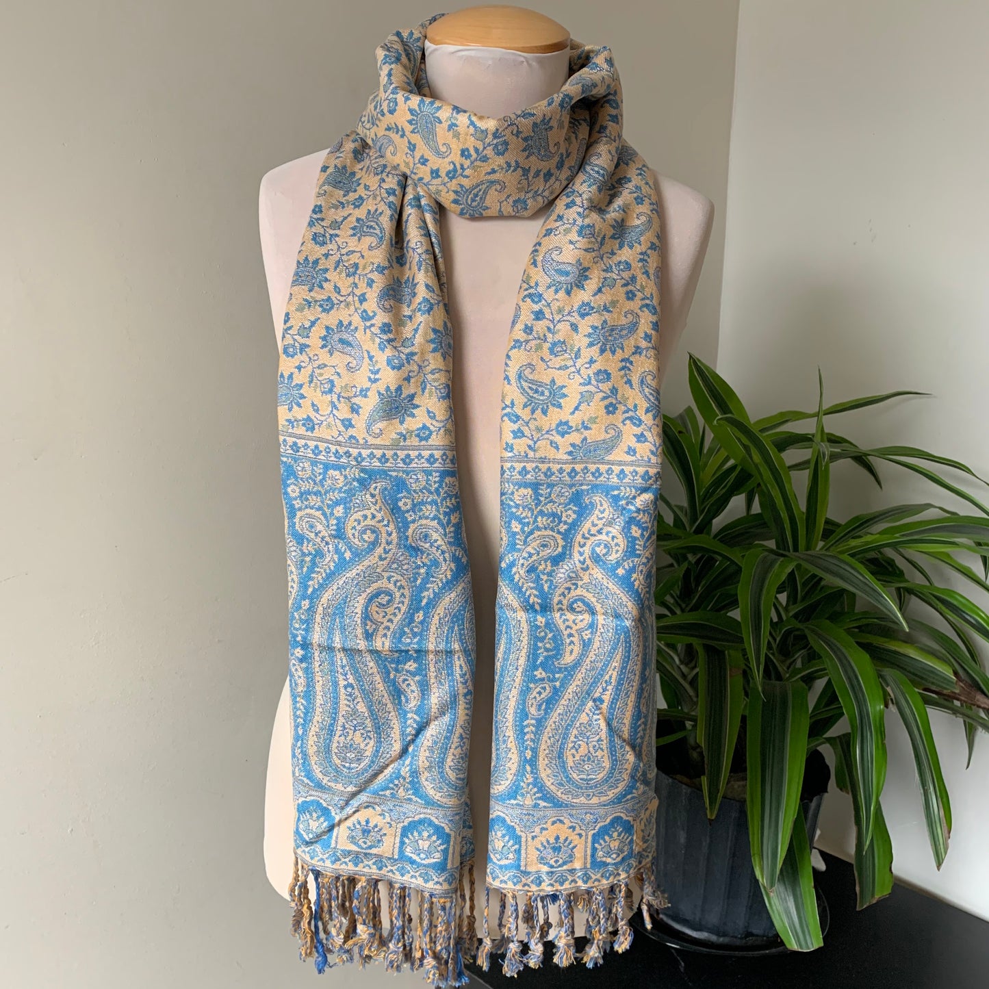 Sky Blue and Beige Reversible Scarf