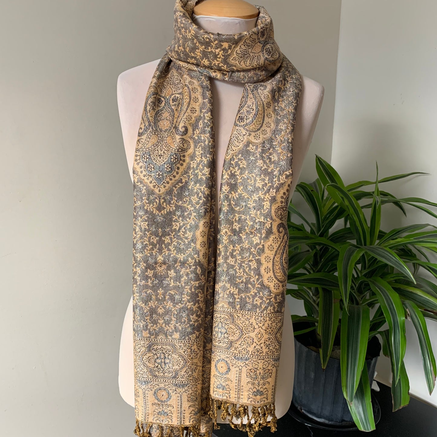 Silver and Beige Reversible Scarf