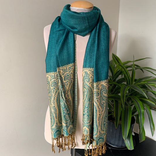 Teal and Beige Reversible Scarf