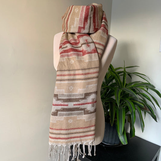 Beige Red Brown Blanket Scarf