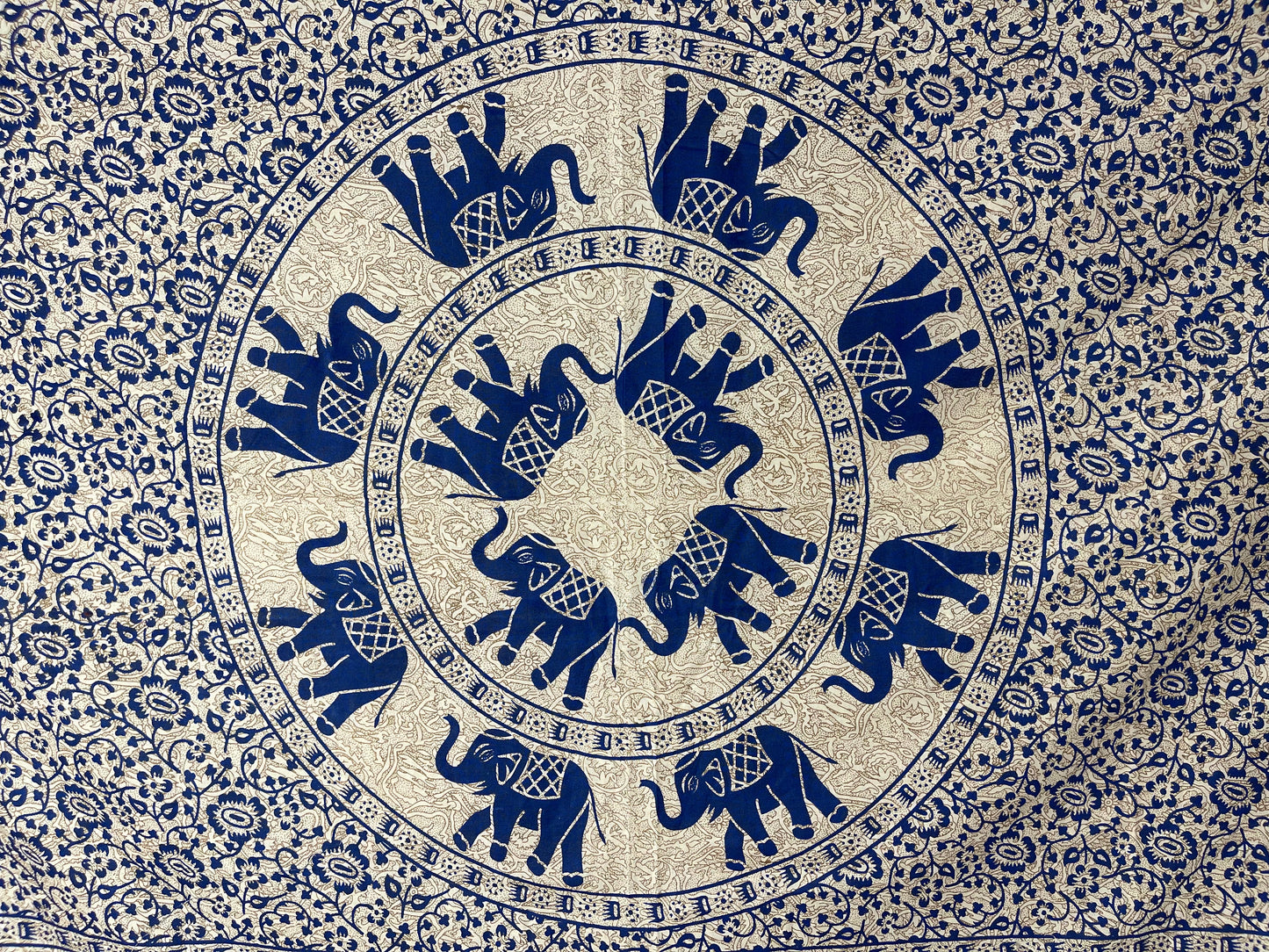 Blue/Beige Elephant Mandala Tapestry Small