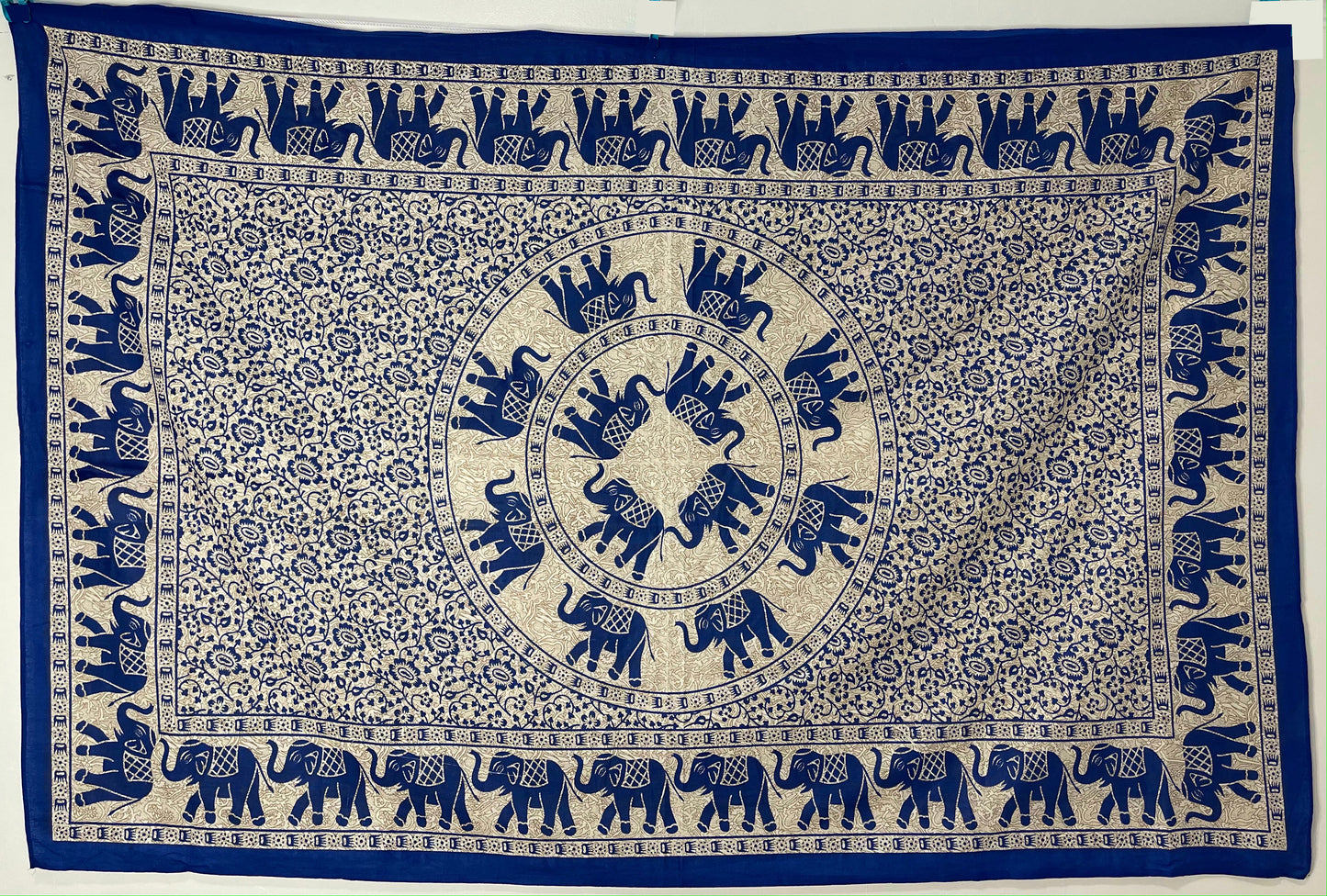 Blue/Beige Elephant Mandala Tapestry Small